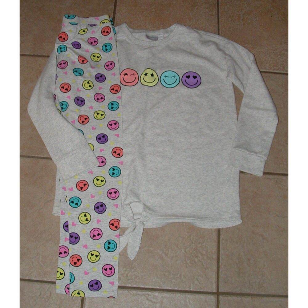 TCP Girls Sz XXL (16) Smiley Face Lightweight Sweatshirt & Leggings 2 Pc Set NEW